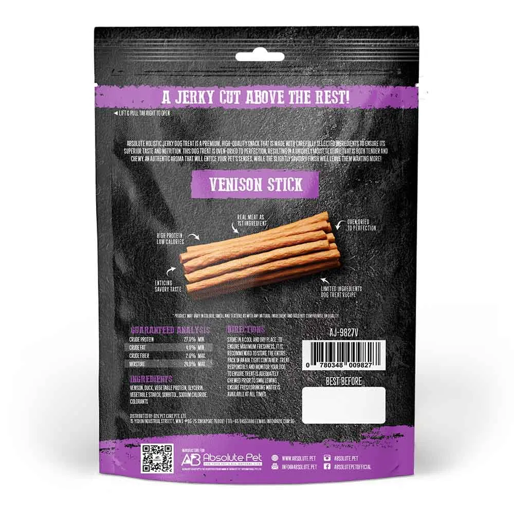 20% OFF: Absolute Holistic Venison Loin Stick Grain Free Dog Treats 100g