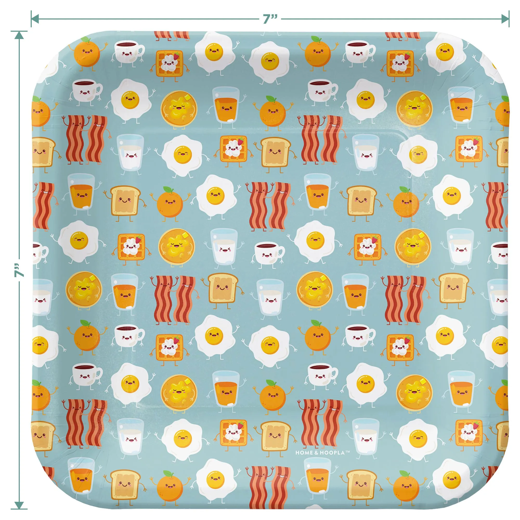 Breakfast & Brunch Party Supplies - Eggs, Bacon, & Toast Square Paper Dessert Plates for 16 Guests