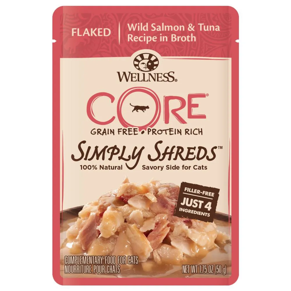 BUY 3 GET 1 FREE: Wellness CORE Simply Shreds Wild Salmon & Tuna Pouch Cat Food 1.75oz