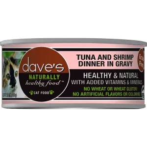 Dave's Pet Food Naturally Healthy Grain-Free Grilled Tuna & Shrimp Dinner in Gravy Canned Cat Food 5.5-oz