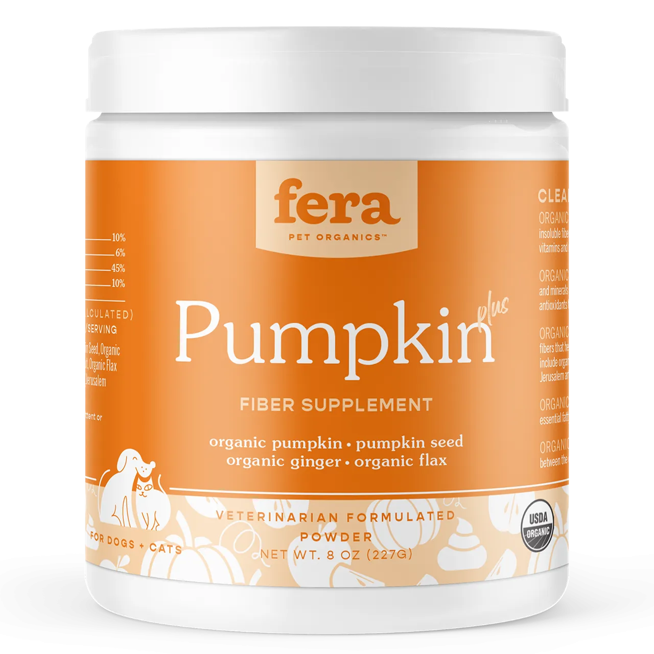 Fera Pet Organics Dog and Cat Supplement, Pumpkin Plus Fiber Support