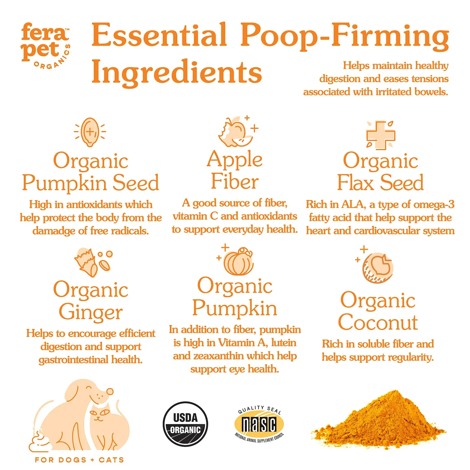 Fera Pet Organics Dog and Cat Supplement, Pumpkin Plus Fiber Support