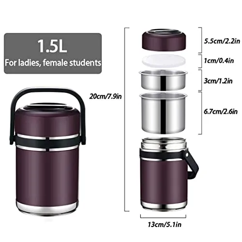 Food,Vacuum Insulated Stainless Steel Food Jar, BPA Free Food Containers with Storage Bag,for Kids and Adults,1.5L