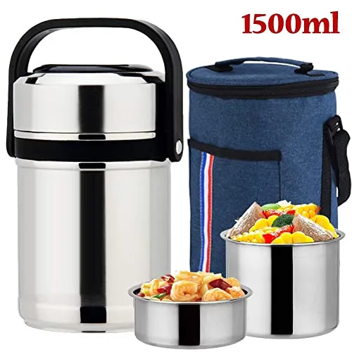 Food,Vacuum Insulated Stainless Steel Food Jar, BPA Free Food Containers with Storage Bag,for Kids and Adults,1.5L