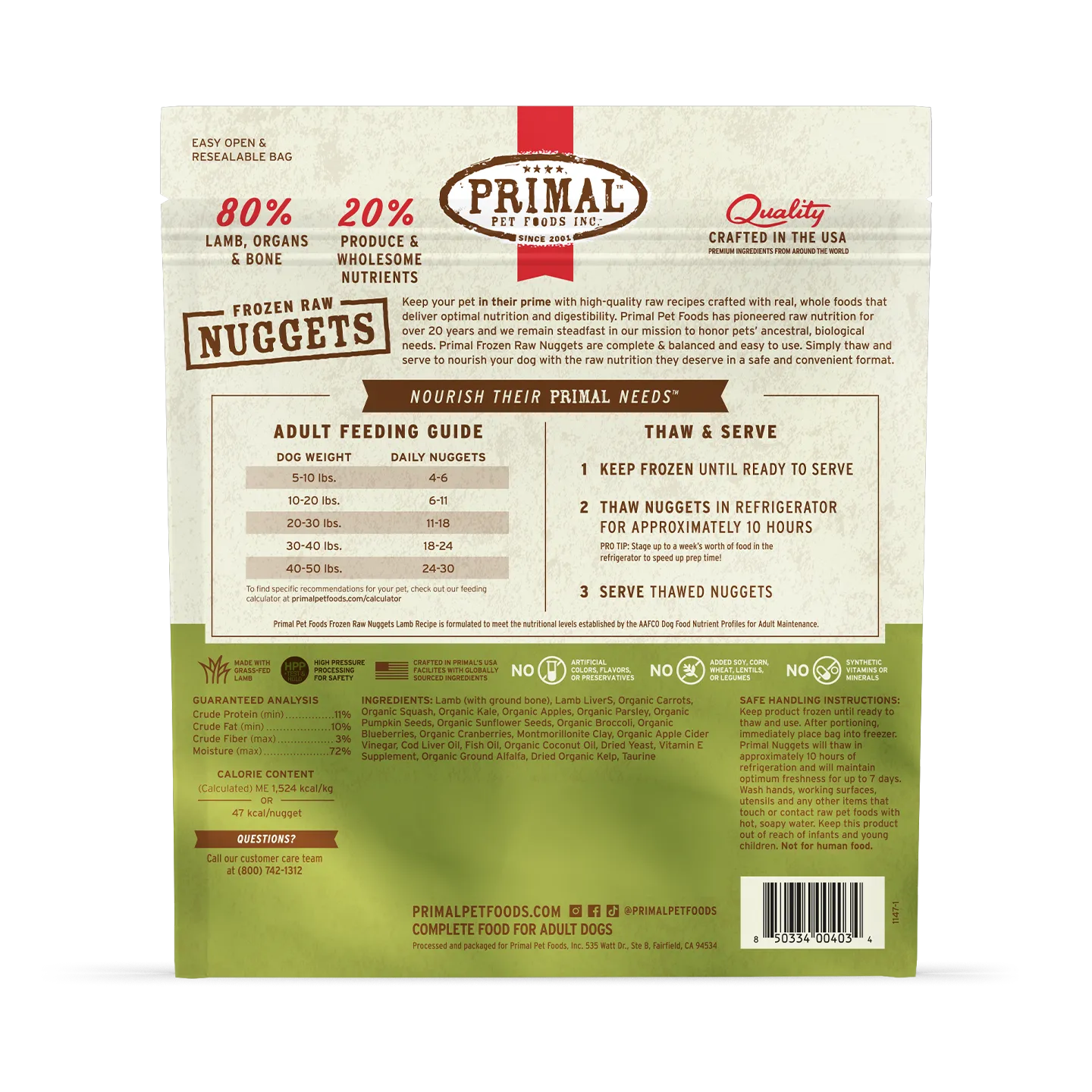 Frozen Raw Nuggets Dog Food<br> Lamb Recipe