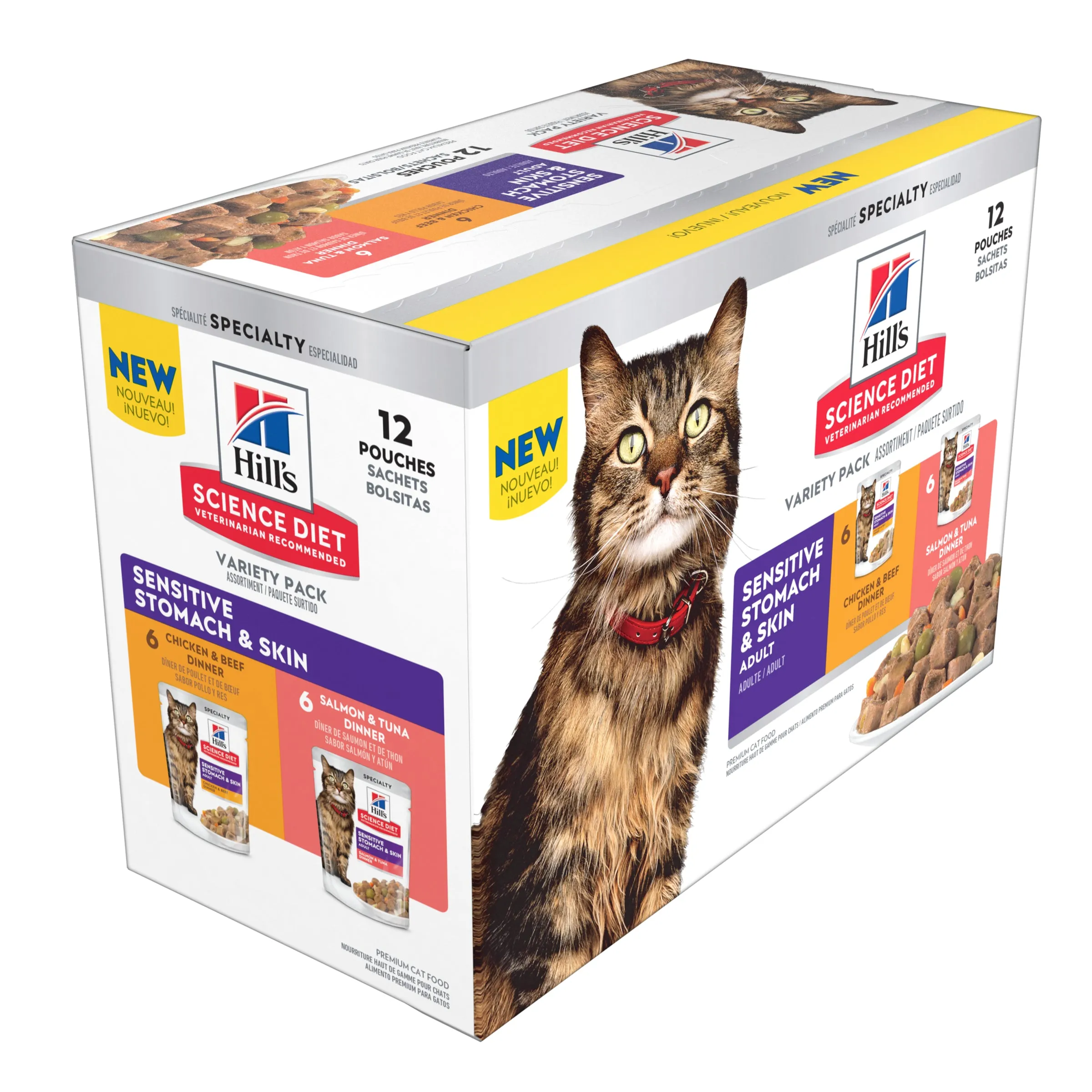 Hill's Science Diet Adult Sensitive Skin & Stomach Variety Pack Cat Food Pouches 79.37g x 12