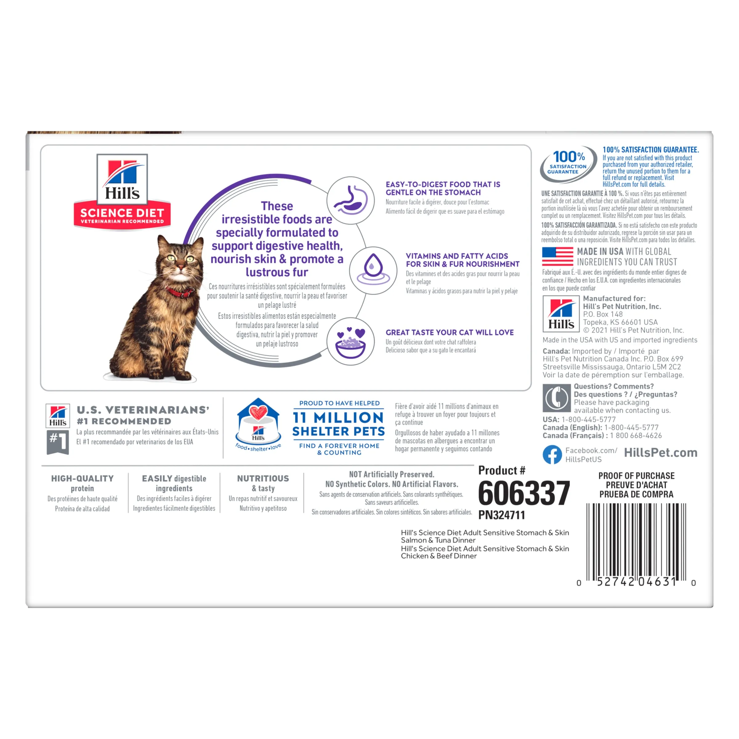 Hill's Science Diet Adult Sensitive Skin & Stomach Variety Pack Cat Food Pouches 79.37g x 12