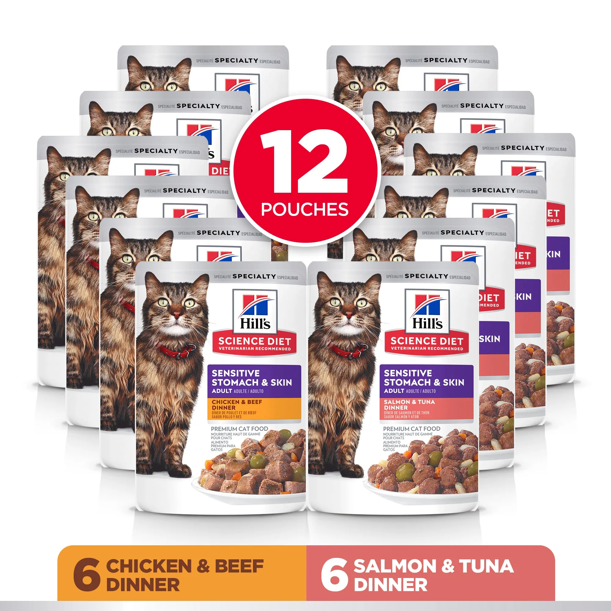 Hill's Science Diet Adult Sensitive Skin & Stomach Variety Pack Cat Food Pouches 79.37g x 12