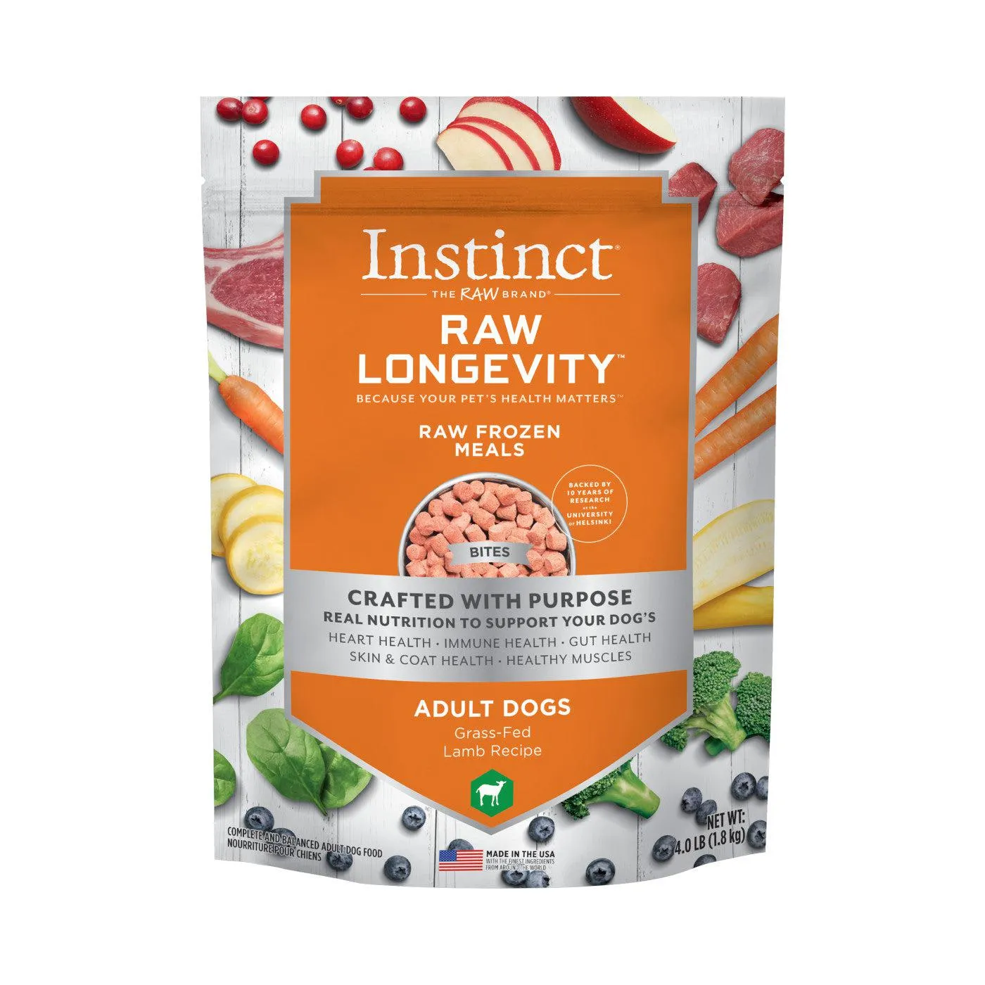 Instinct Raw Longevity Frozen Bites Grass-Fed Lamb Recipe Dog Food