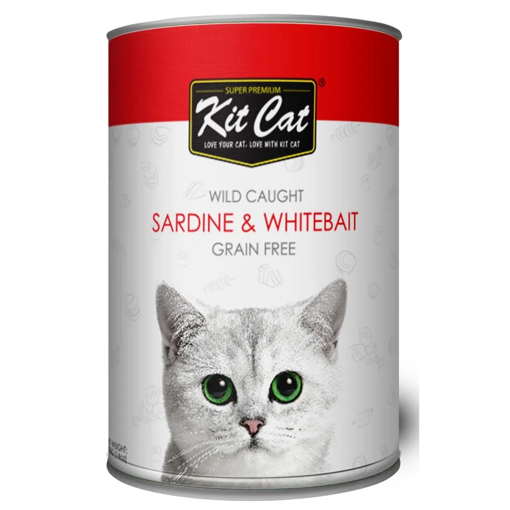 Kit Cat Wild Caught Sardine & WhiteBait Grain Free Canned Cat Food 400g