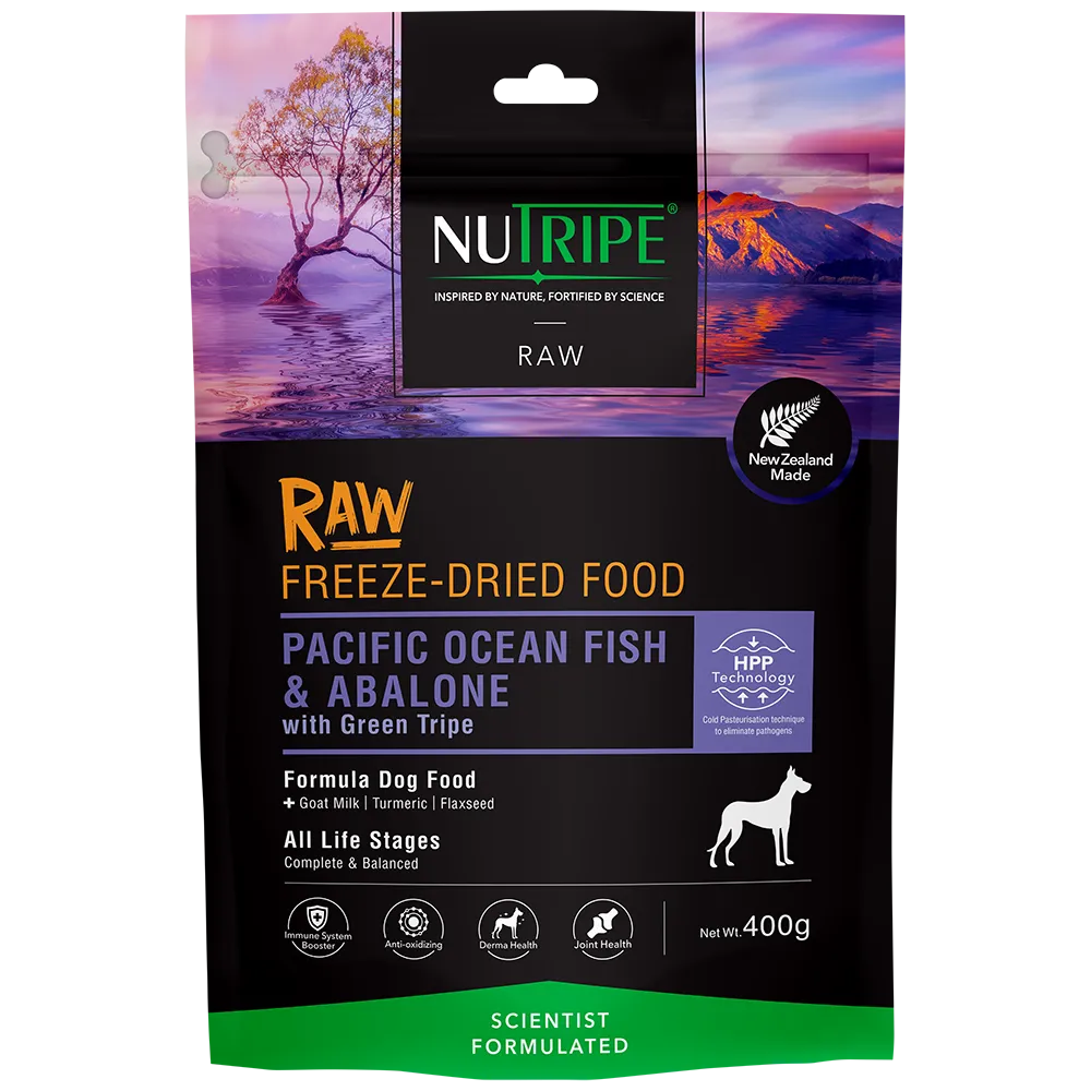 Nutripe Dog Raw Freeze Dried Pacific Ocean Fish & Abalone with Green Tripe 400g ( EXPIRY 22 MAY 2025 )