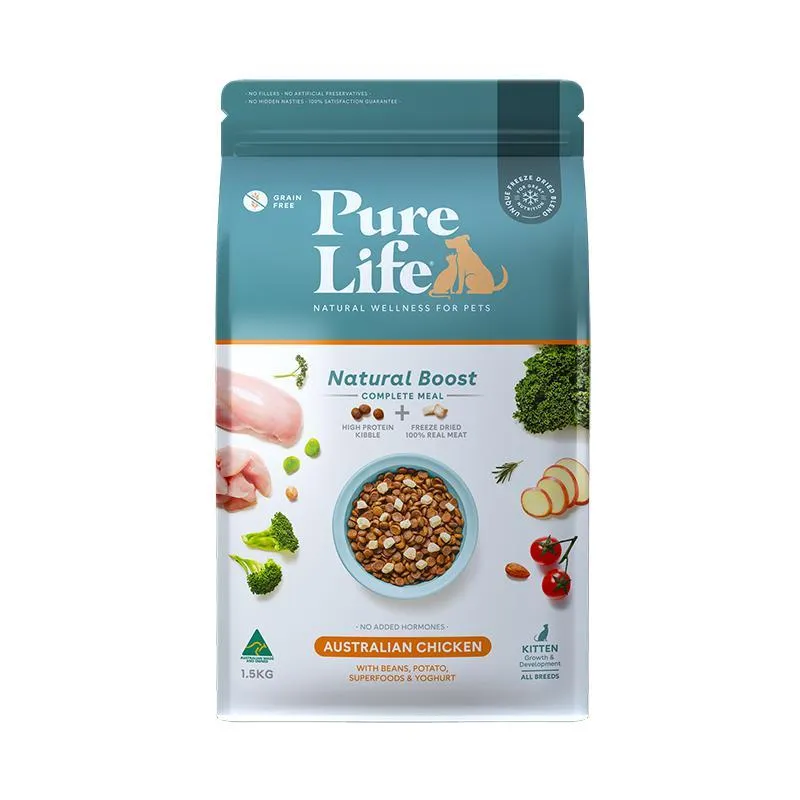 Pure Life Natural Boost Chicken Dry Kitten Food 1.5kg