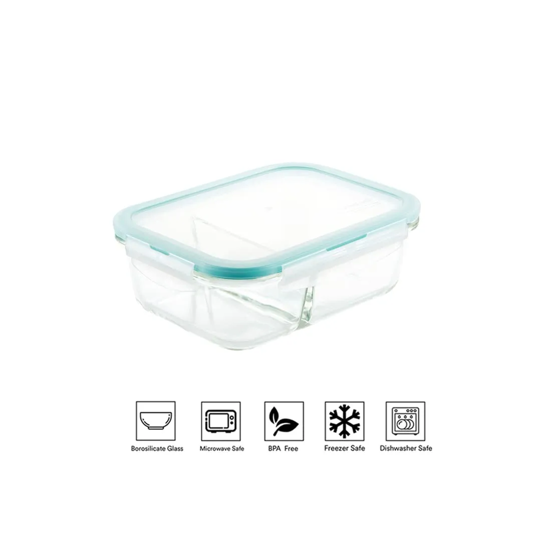 PUREFIT Multipurpose Food Storage Glass Container with divider lunch box,Airtight Glass Leak proof with Air Vent Lid Microwave Oven & freezer Safe,Break-Free Detachable Locks,Lunch box,640ml,Pack of 1