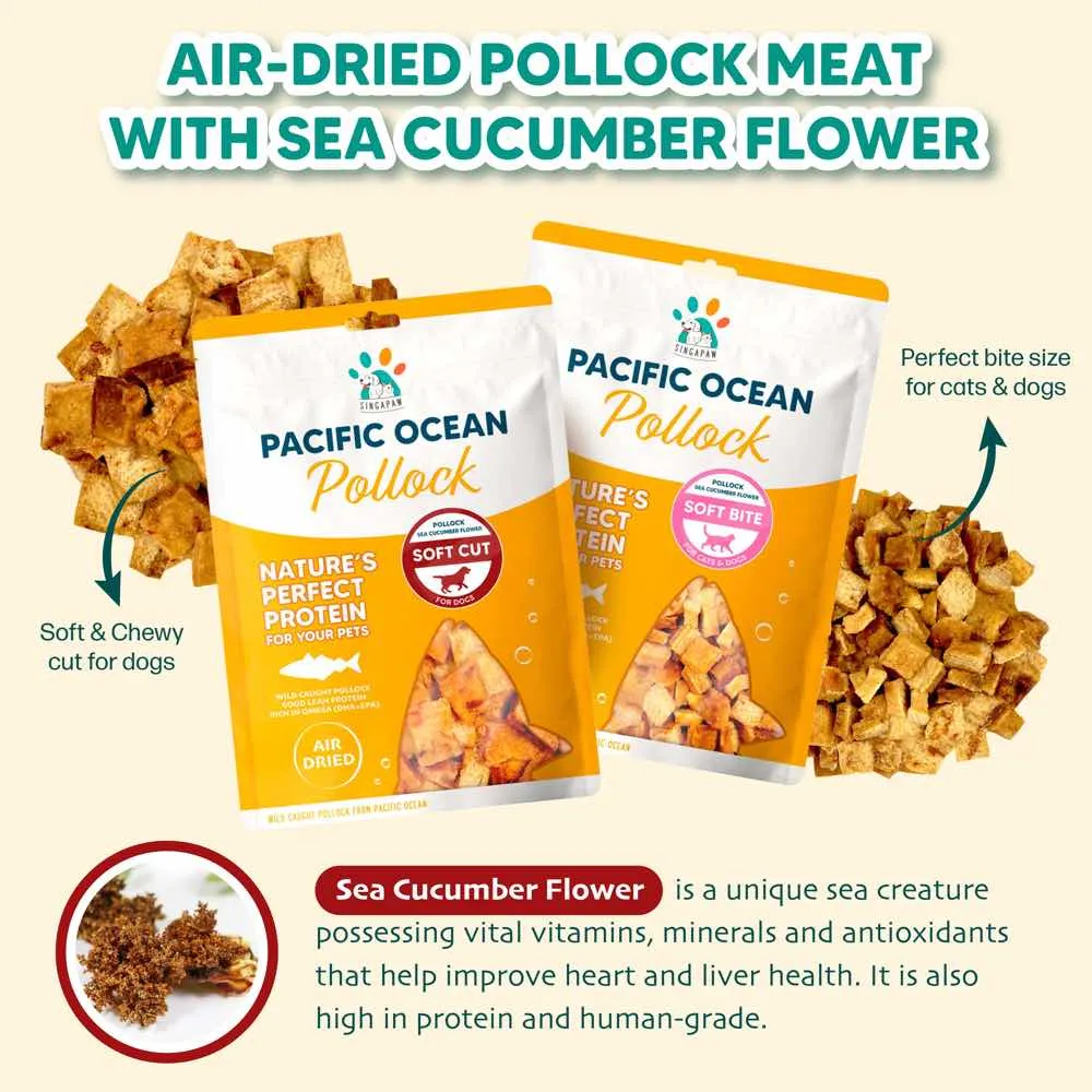 Singapaw Pacific Ocean Pollock With Sea Cucumber Flower Soft Bite Air-Dried Treats For Cats & Dogs 70g