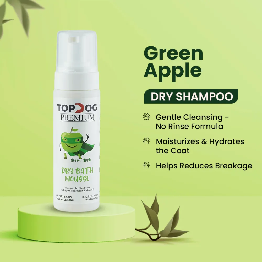 TopDog Premium Green Apple Dry Bath Shampoo Spray for Dogs and Cats