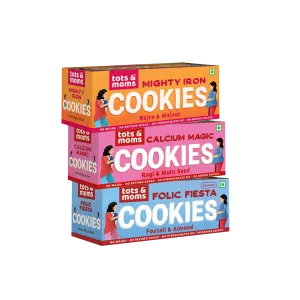 Tots & Moms  Cookies | Mighty Iron | Folic Fiesta | Calcium Magic | Pack of 3 - 150g each