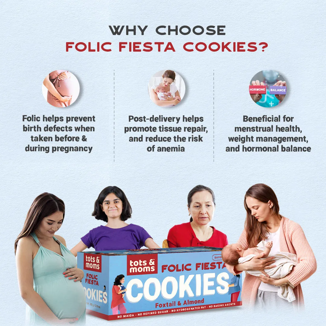 Tots & Moms  Cookies | Mighty Iron | Folic Fiesta | Calcium Magic | Pack of 3 - 150g each