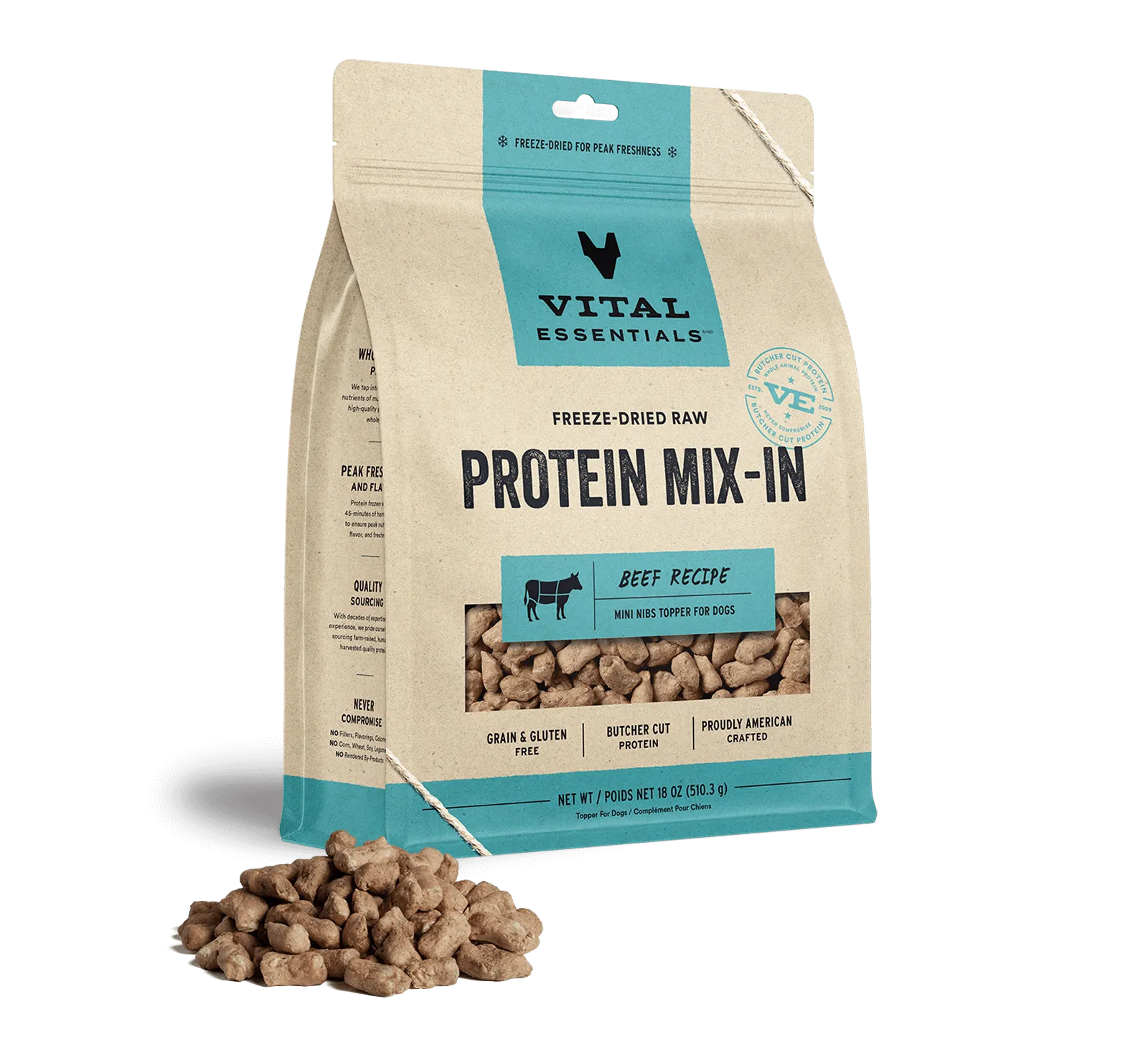 Vital Essentials Freeze Dried Raw Protein Mix-In Beef Recipe Mini Nibs Topper for Dogs (6 Oz)