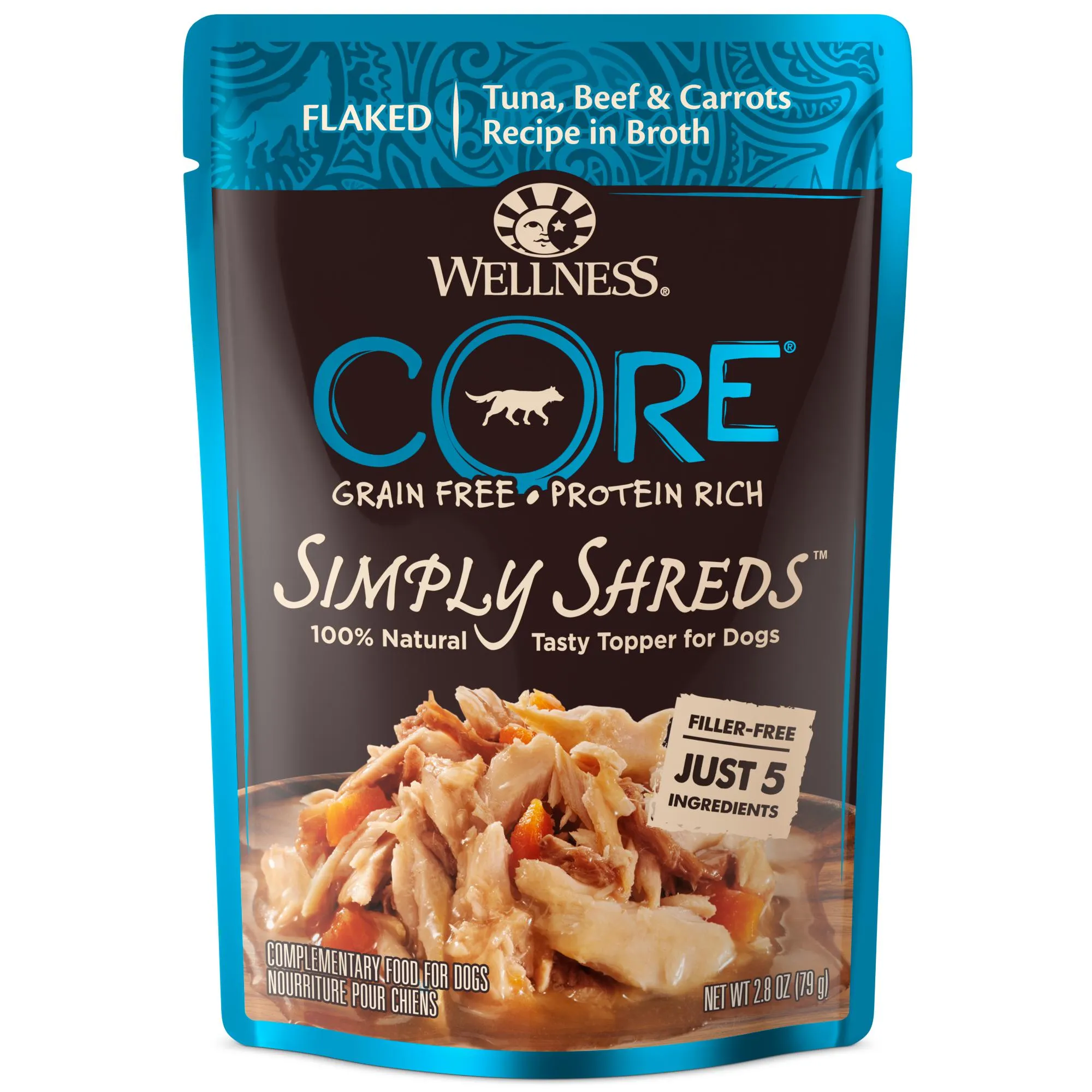 Wellness CORE Simply Shreds Flaked Tuna, Beef and Carrots Wet Dog Food 79g