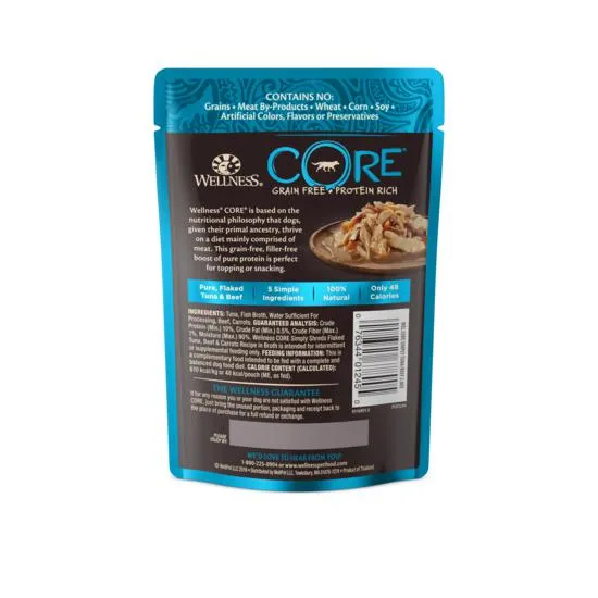 Wellness CORE Simply Shreds Flaked Tuna, Beef and Carrots Wet Dog Food 79g