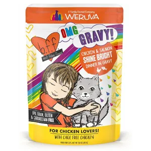 Weruva BFF OMG Chicken & Salmon Shine Bright Dinner in Gravy Wet Cat Food Pouches 2.8 oz